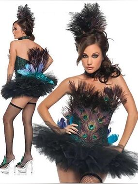 Starline Sexy Deluxe Real Peacock Feather Costume Set Tutu Corset Womens S/M